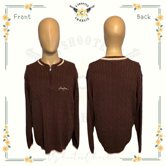 Y2K Sean John Cotton Pullover Cable Knit Sweater Mens Size Large Brown 1/4 Zip - Picture 1 of 8
